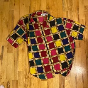 Multi color Chain button up oversized top M